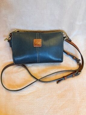 Dooney & Bourke Black Pebbled Leather Crossbody with Brown Trim
